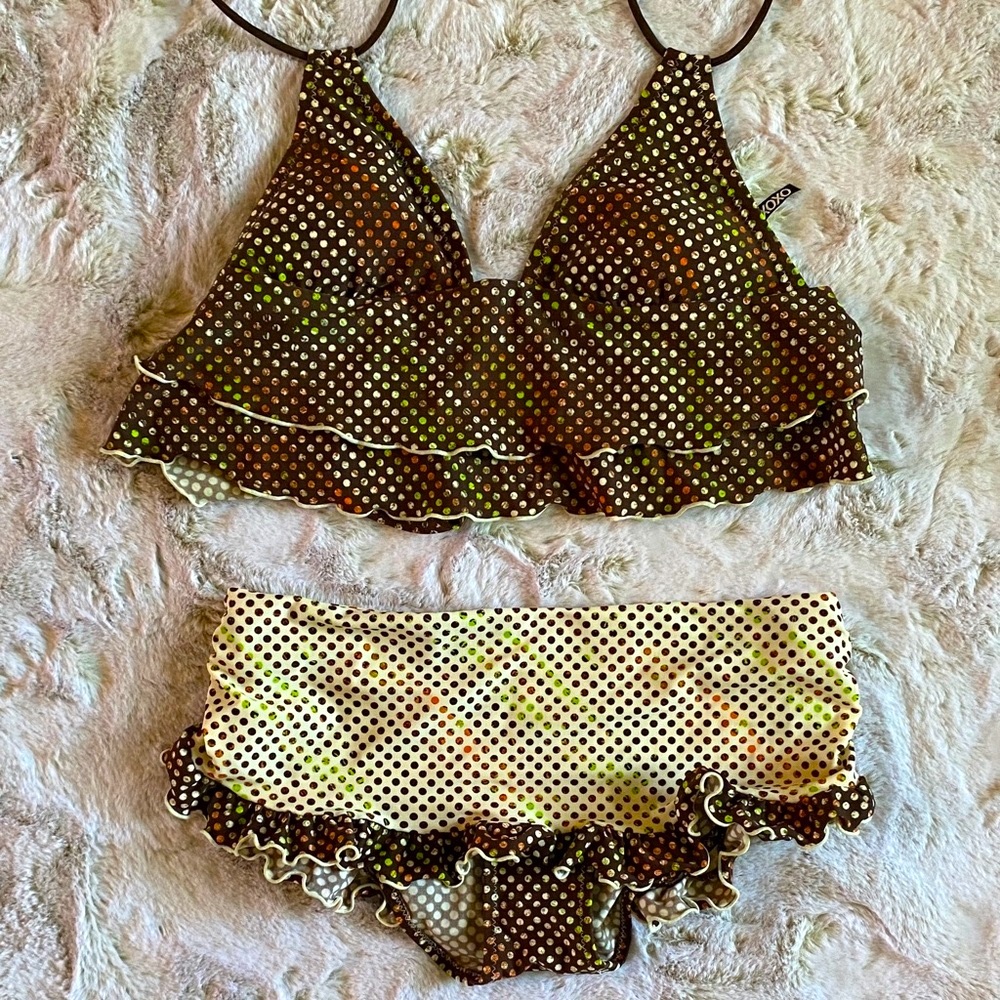 XOXO Polka Dot Ruffle Skirt Bikini Set